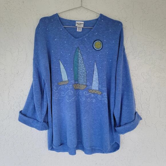 Vintage Den Doris Closet Nautical Sweater Blue Periwinkle Hand Painted Women OS - Picture 1 of 11